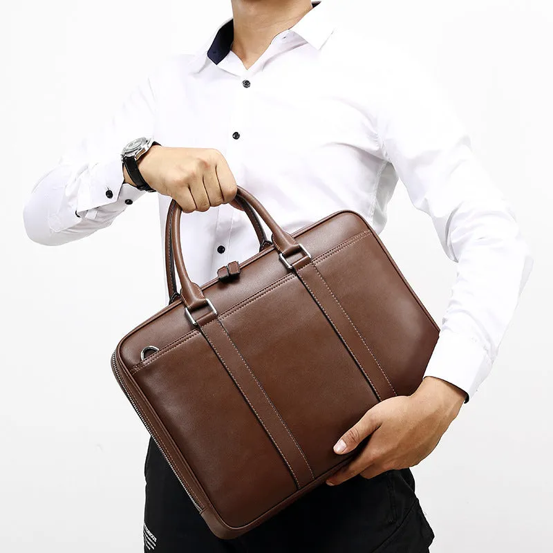 Men's Business Genuine Leather Casual Simple Shoulder Crossbody Briefcase Handbag
