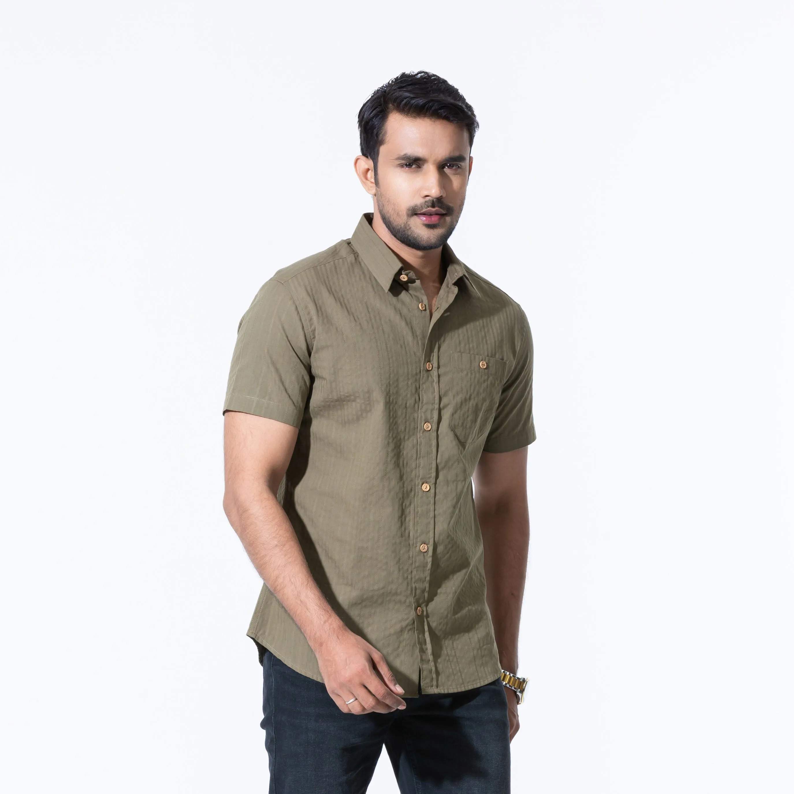 Mens Olive Casual Shirt