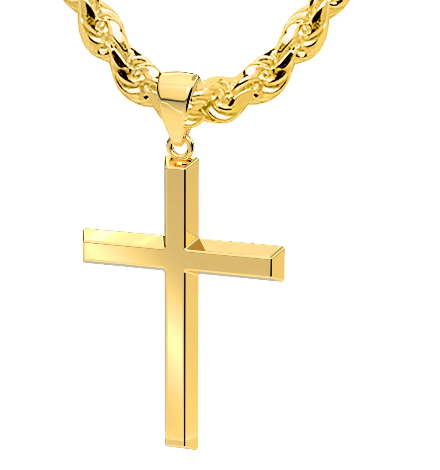 Men's XL Heavy Solid 2in 14K Yellow Gold Christian Angled Cross Pendant Necklace, 50mm