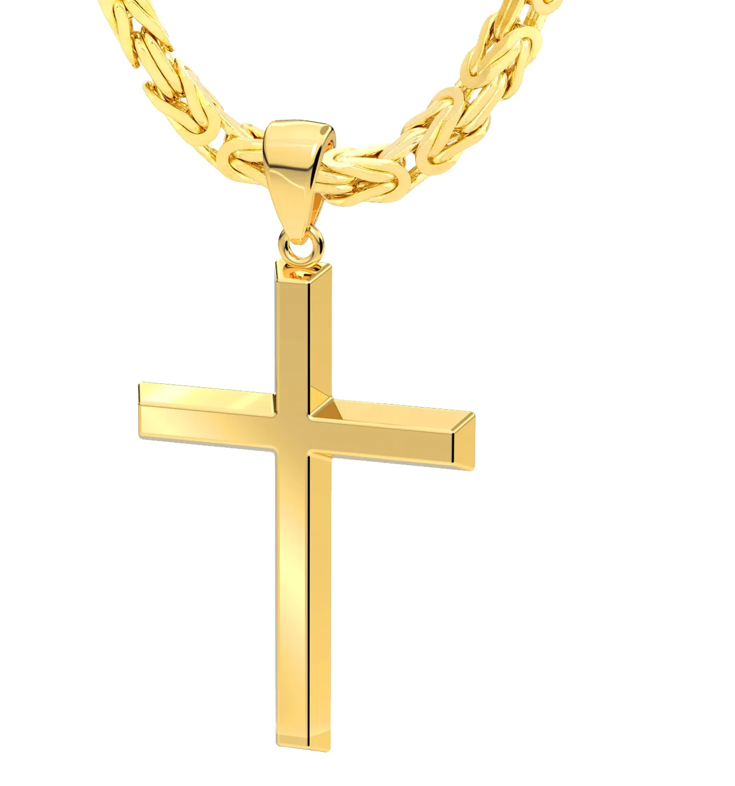 Men's XL Heavy Solid 2in 14K Yellow Gold Christian Angled Cross Pendant Necklace, 50mm