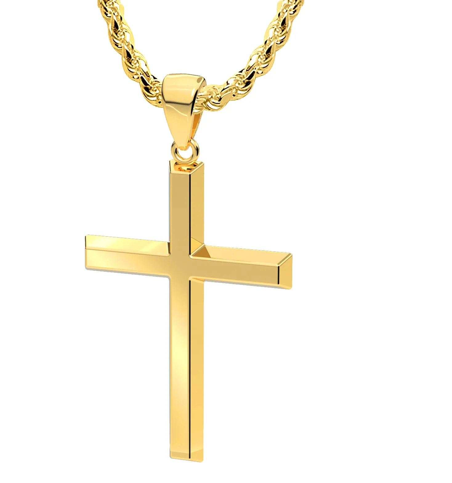 Men's XL Heavy Solid 2in 14K Yellow Gold Christian Angled Cross Pendant Necklace, 50mm
