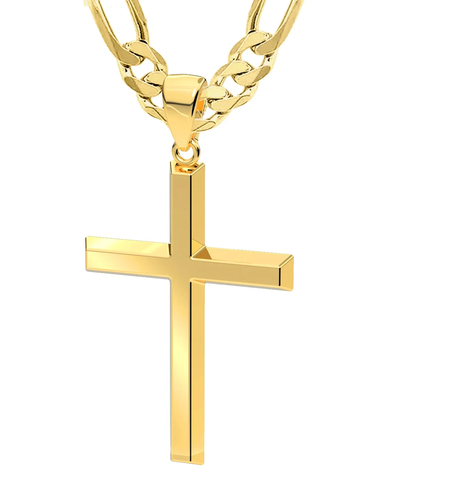 Men's XL Heavy Solid 2in 14K Yellow Gold Christian Angled Cross Pendant Necklace, 50mm