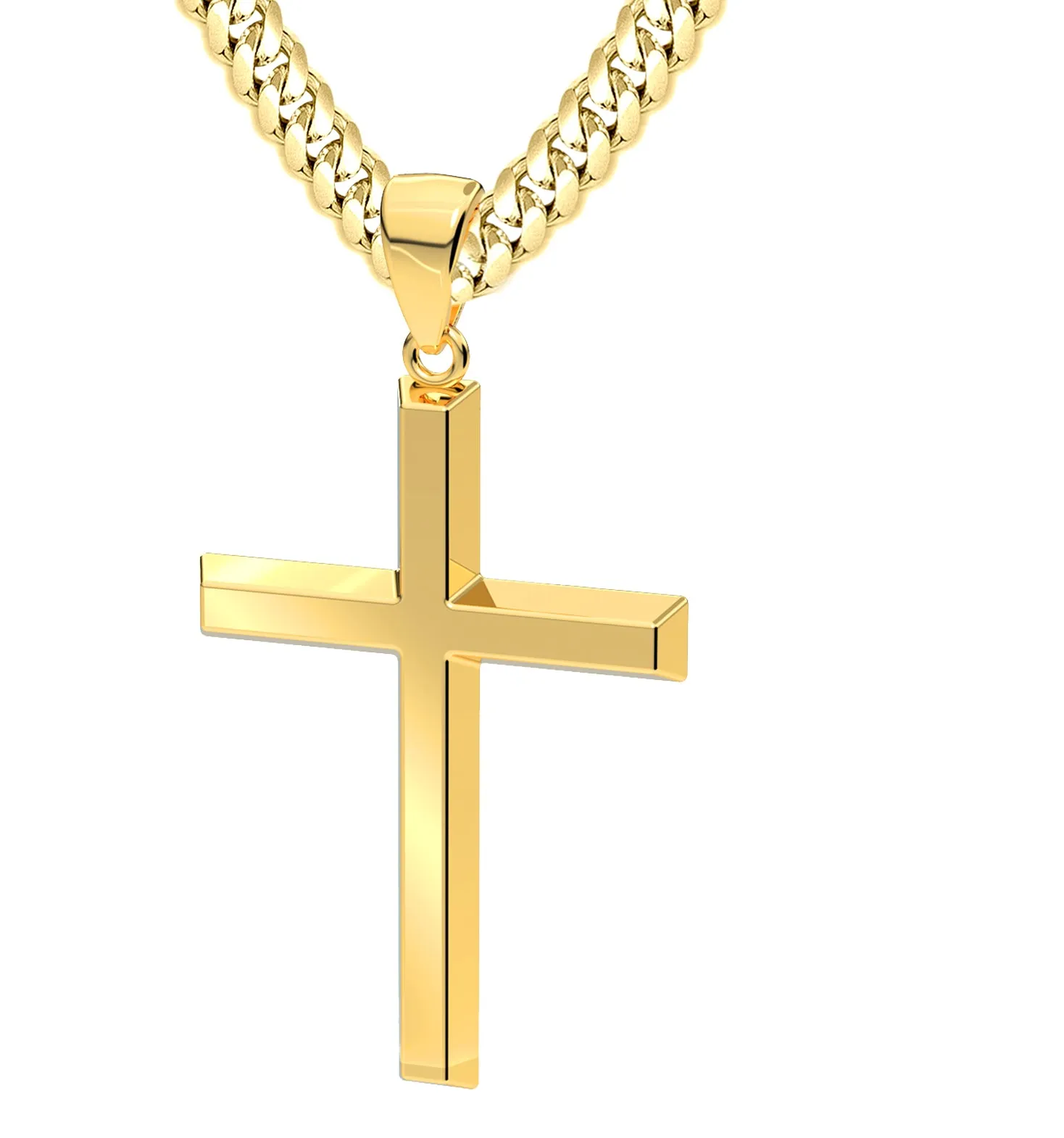 Men's XL Heavy Solid 2in 14K Yellow Gold Christian Angled Cross Pendant Necklace, 50mm