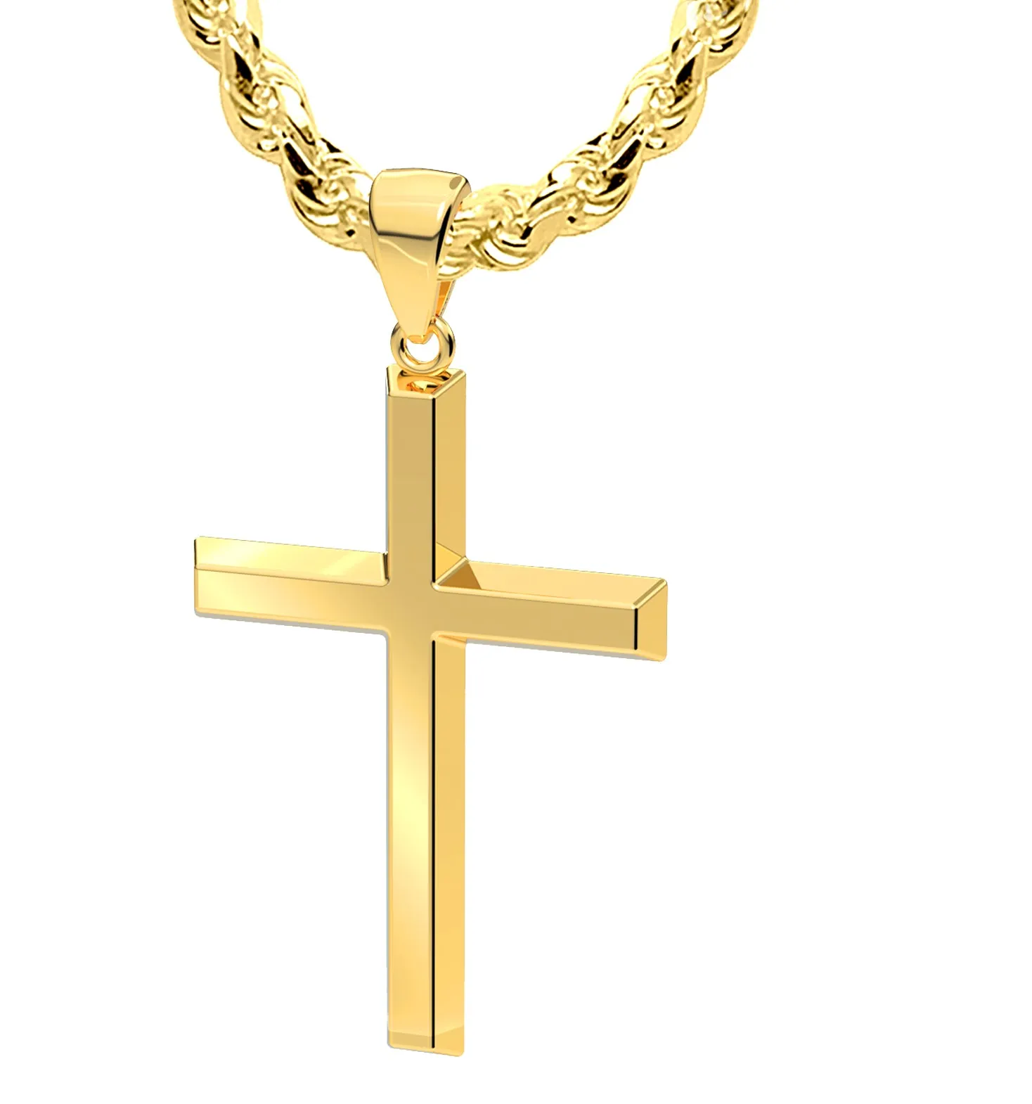 Men's XL Heavy Solid 2in 14K Yellow Gold Christian Angled Cross Pendant Necklace, 50mm