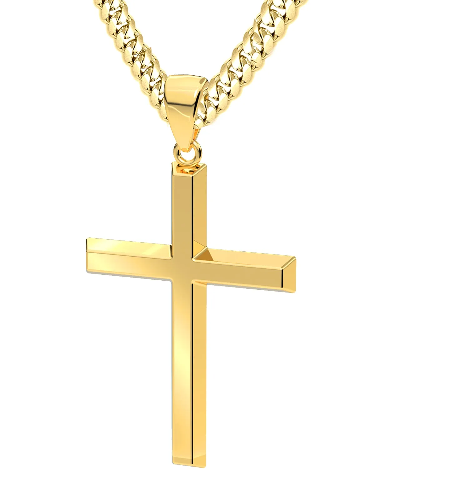 Men's XL Heavy Solid 2in 14K Yellow Gold Christian Angled Cross Pendant Necklace, 50mm