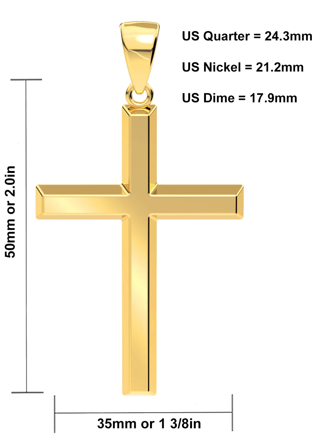 Men's XL Heavy Solid 2in 14K Yellow Gold Christian Angled Cross Pendant Necklace, 50mm