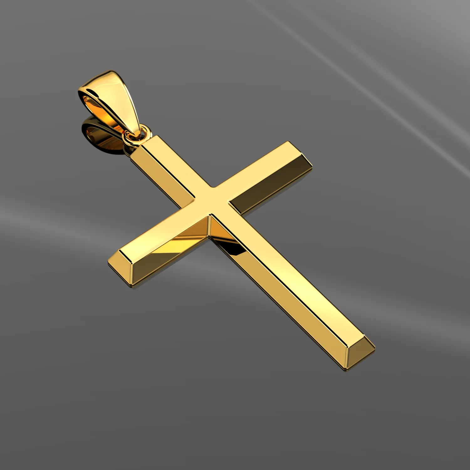 Men's XL Heavy Solid 2in 14K Yellow Gold Christian Angled Cross Pendant Necklace, 50mm