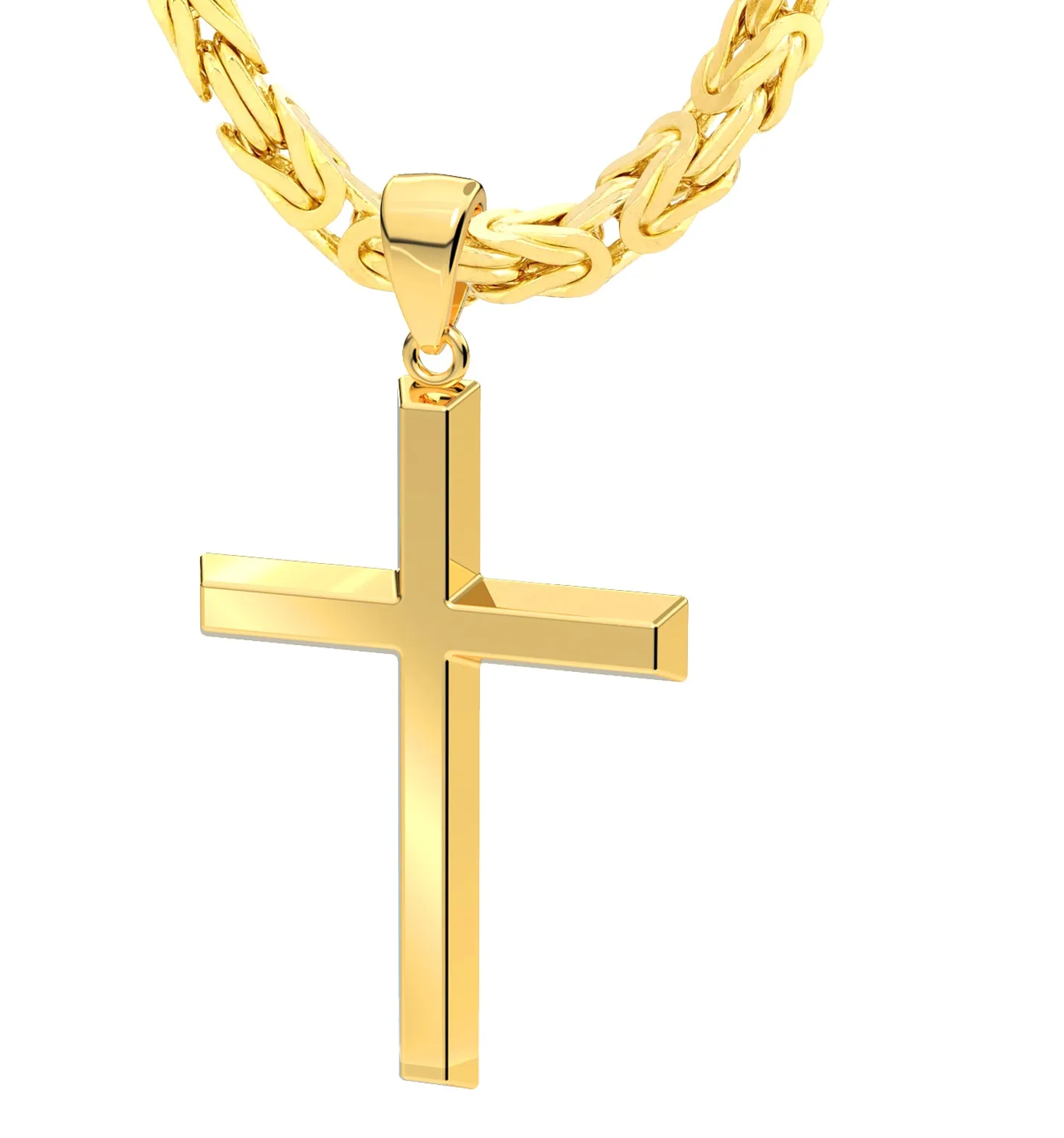 Men's XL Heavy Solid 2in 14K Yellow Gold Christian Angled Cross Pendant Necklace, 50mm