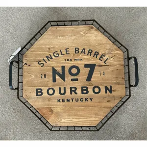 Metal and Wood Hexagon Serving Tray, 16.5"