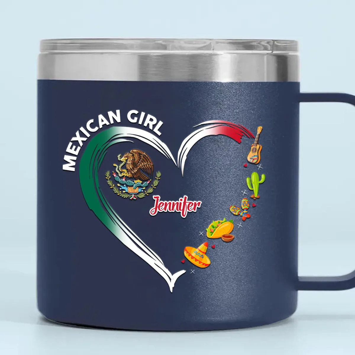 Mexican Girl Custom 14oz Stainless Steel Tumbler With Handle