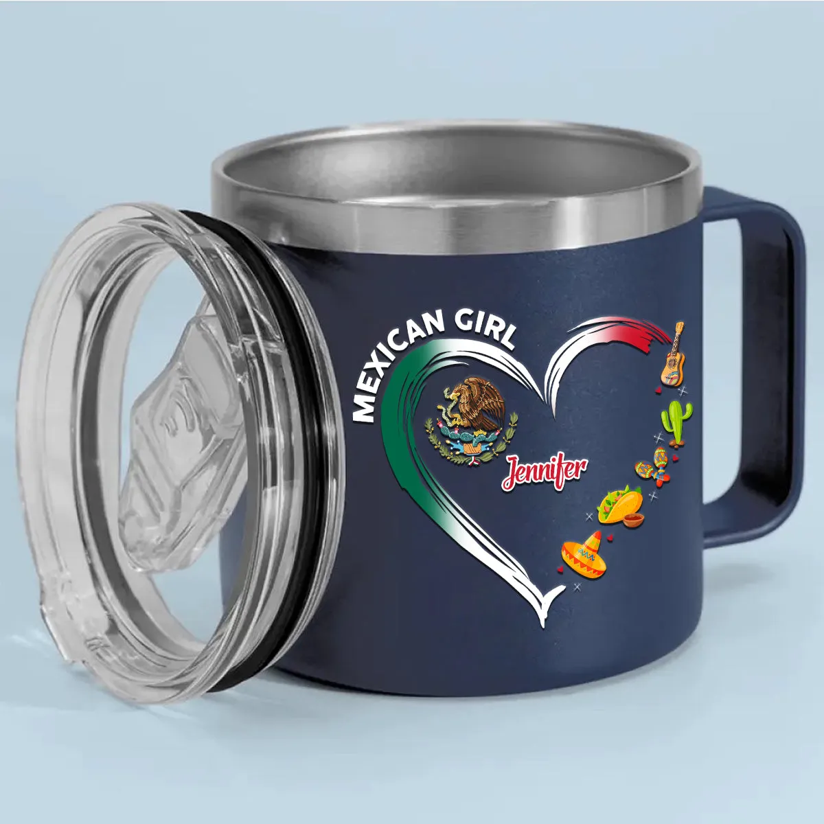 Mexican Girl Custom 14oz Stainless Steel Tumbler With Handle