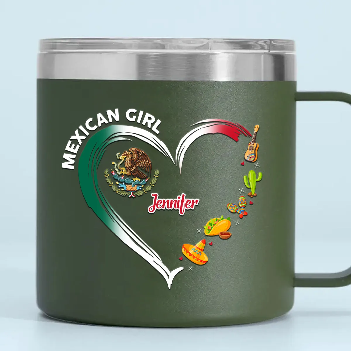 Mexican Girl Custom 14oz Stainless Steel Tumbler With Handle