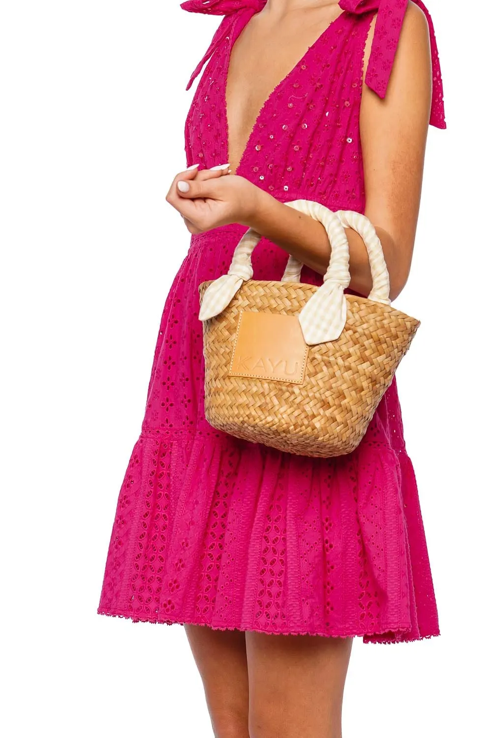 Mini Marlow Gingham Scarf Straw Tote