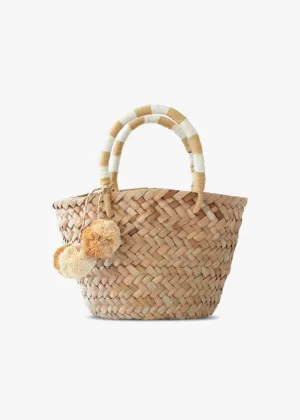 Mini St Tropez Pom Pom Straw Tote