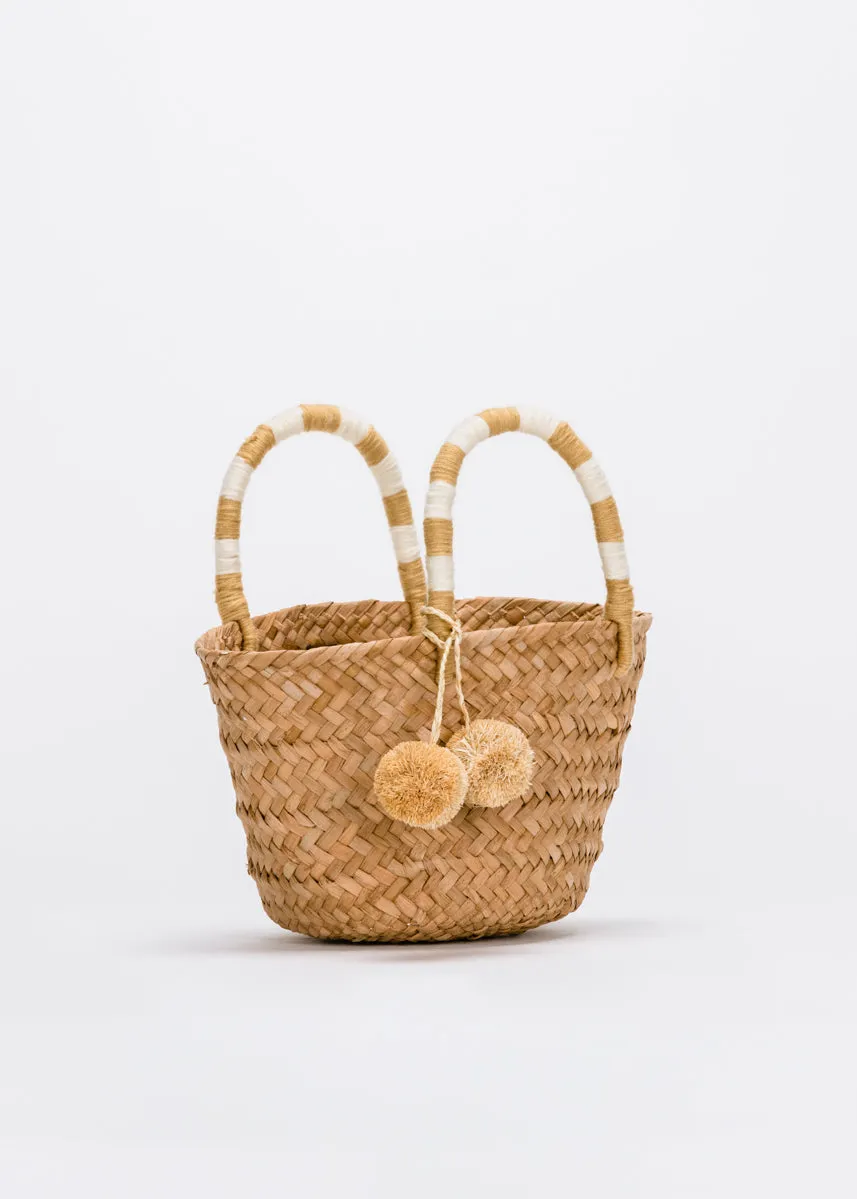 Mini St Tropez Pom Pom Straw Tote