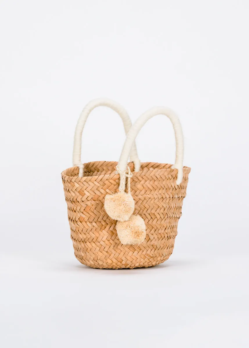 Mini St Tropez Pom Pom Straw Tote
