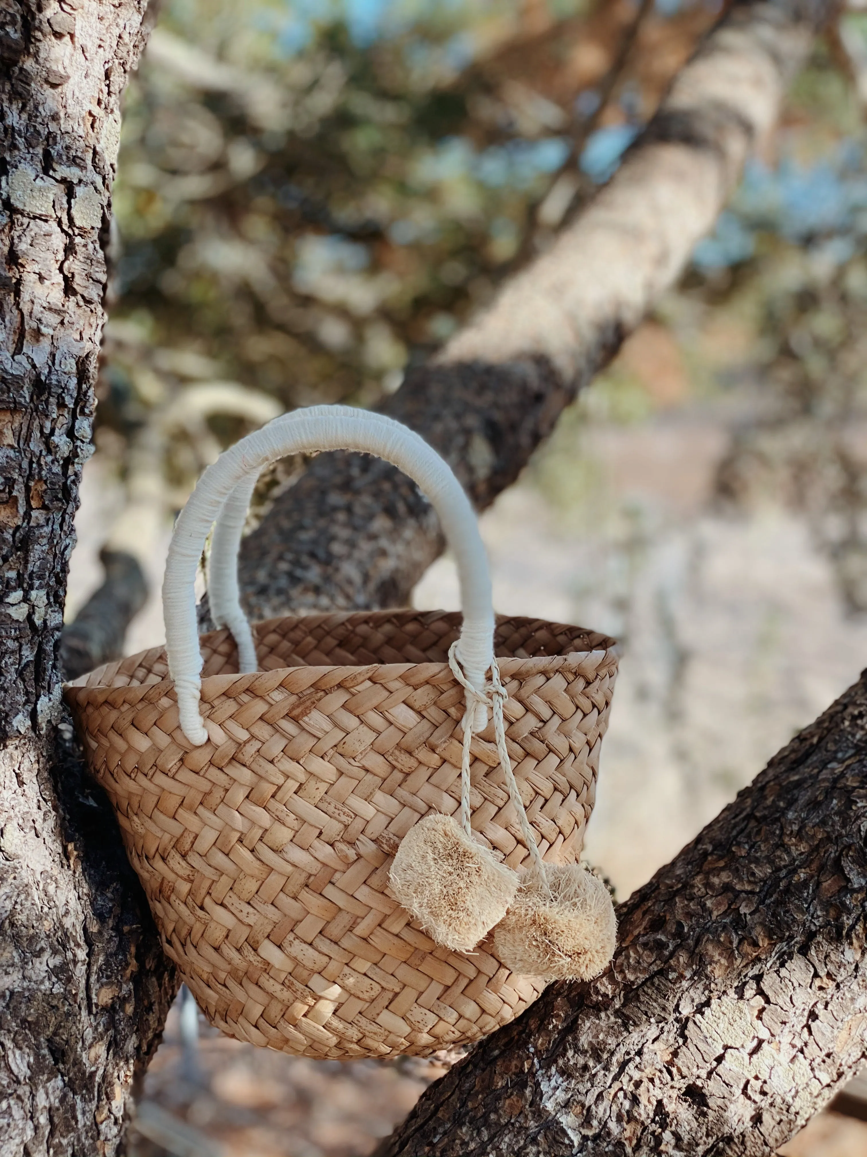 Mini St Tropez Pom Pom Straw Tote