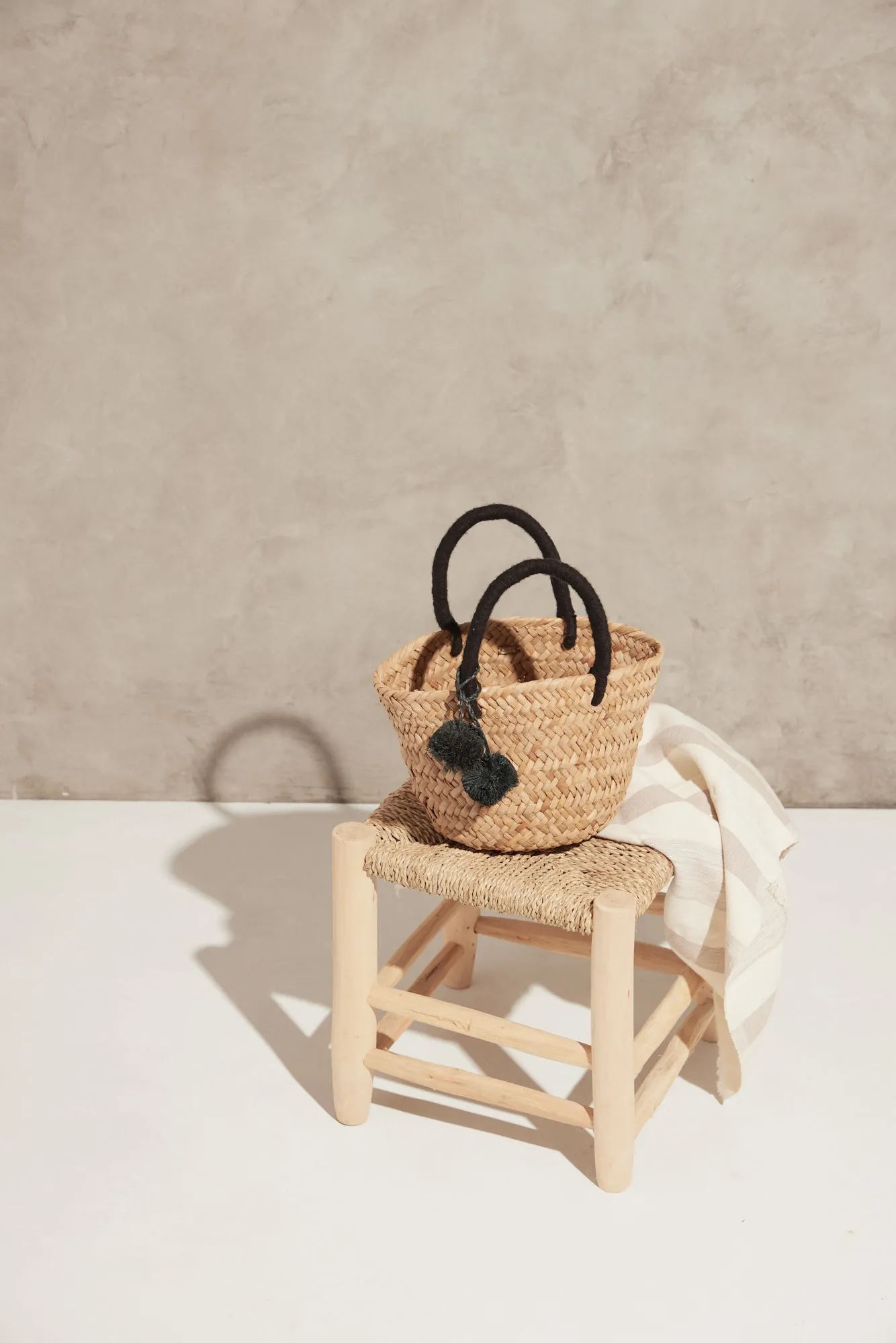 Mini St Tropez Pom Pom Straw Tote