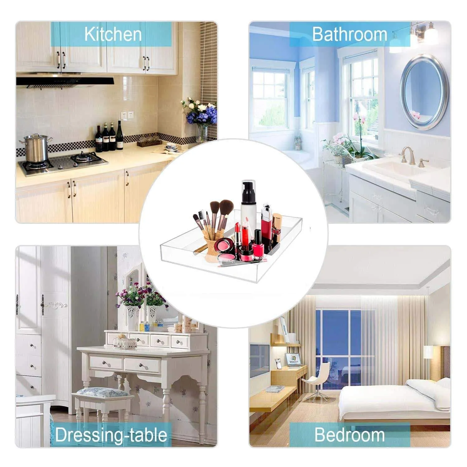 MissionMatch Acrylic Vanity Tray, Remote Tray, Valet Tray Organizer,Catchall Tray, Nightstand or Dresser Organizer for Change, Coin, Key, Phone, Glasses (Clear)