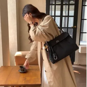 MOMENTLOVER  2025 Black Oxford cloth commuter tote bag women's large capacity Kelly bag autumn and winter versatile portable messenger briefcase