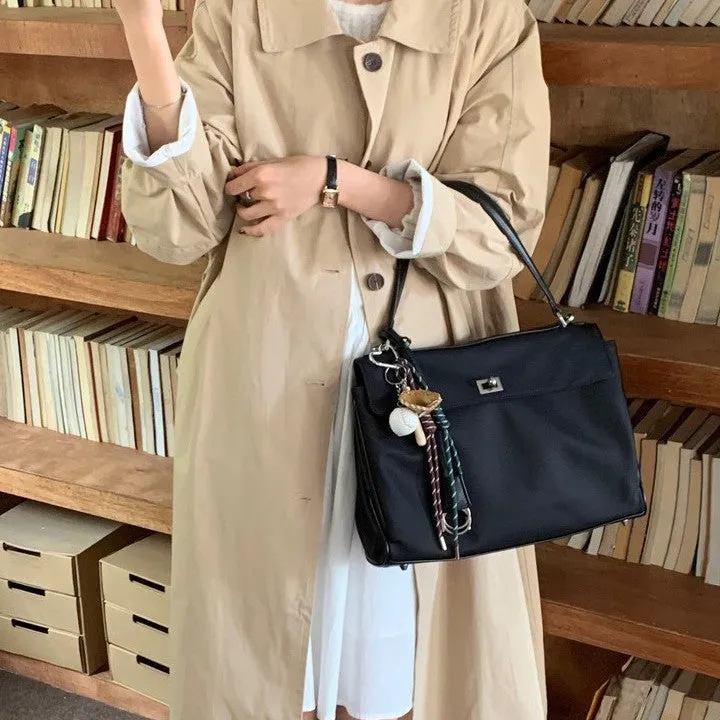 MOMENTLOVER  2025 Black Oxford cloth commuter tote bag women's large capacity Kelly bag autumn and winter versatile portable messenger briefcase