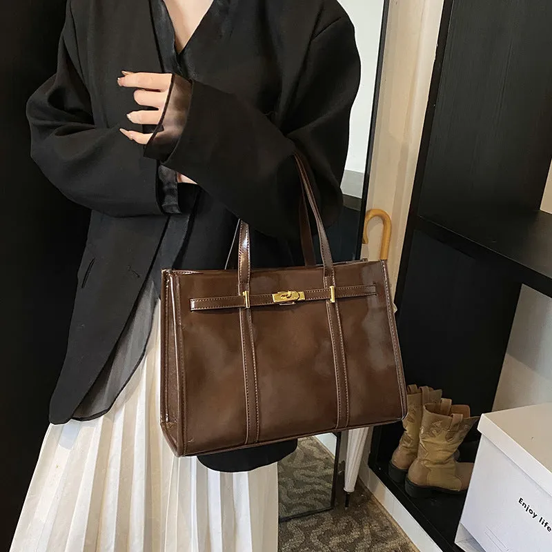 MOMENTLOVER  2025 Simple commuter briefcase 2025 new large-capacity tote bag women's high-end niche design shoulder handbag