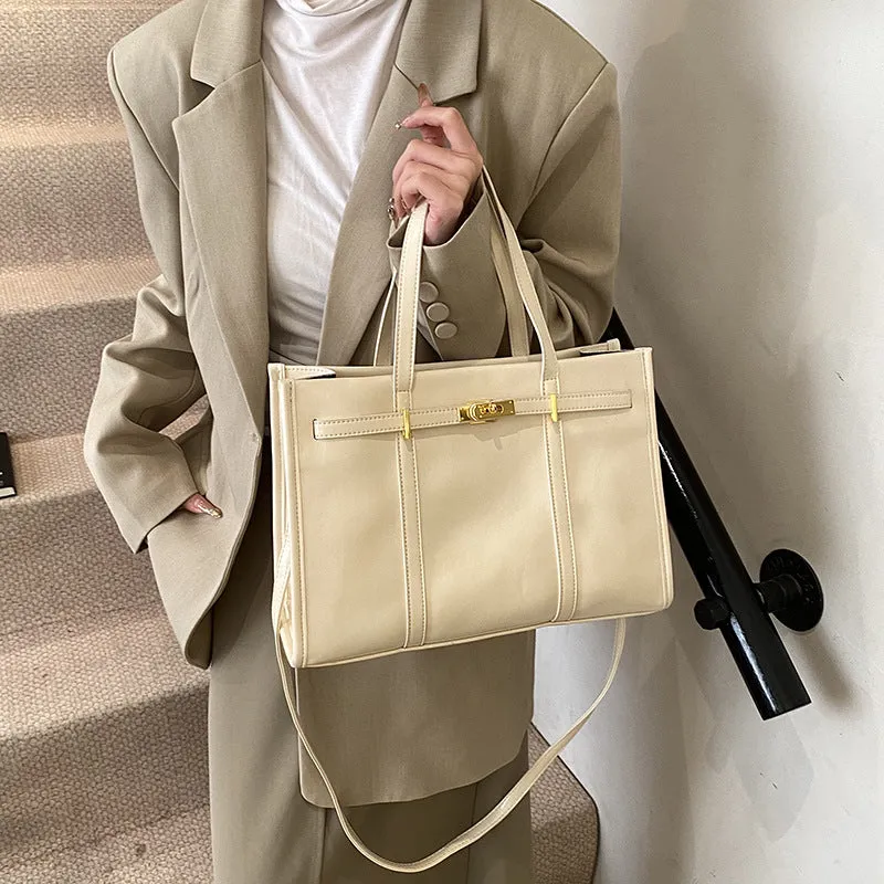 MOMENTLOVER  2025 Simple commuter briefcase 2025 new large-capacity tote bag women's high-end niche design shoulder handbag