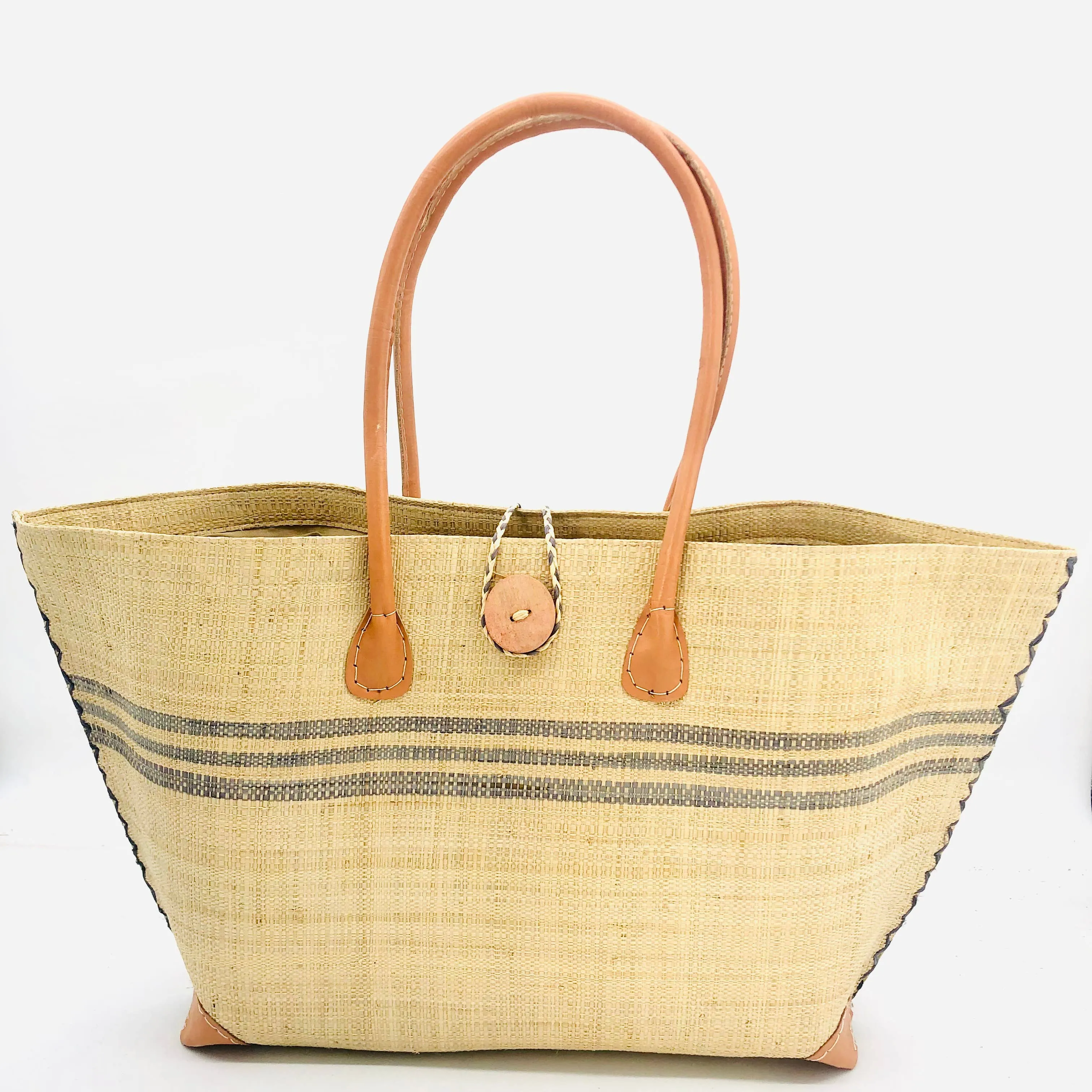 Monterey Racing Stripes Straw Tote Bag