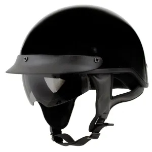 MPH9719DOT Dot Approved 'Momentum' Glossy Black Half Motorcycle Helmet for Men and Women Biker w/ Drop Down Tinted Visor