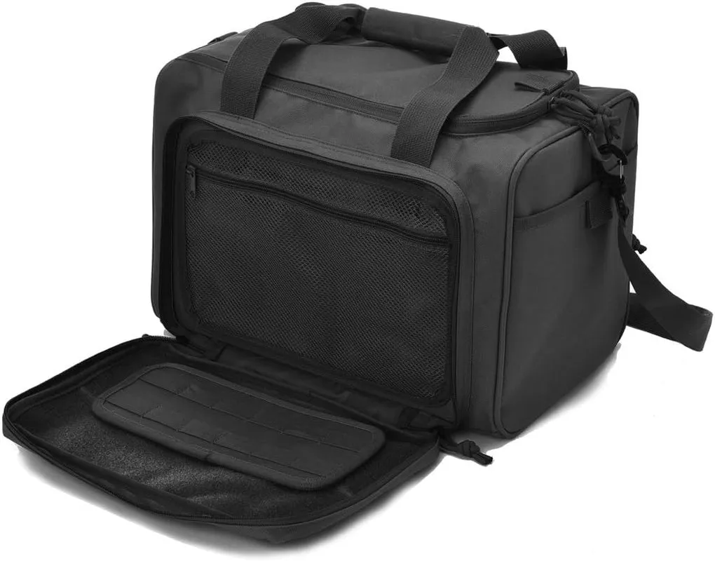 Multiple Compartments Tactical Gun Range Bag, Deluxe Padded Pistol Duffle