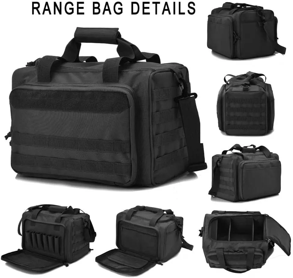 Multiple Compartments Tactical Gun Range Bag, Deluxe Padded Pistol Duffle
