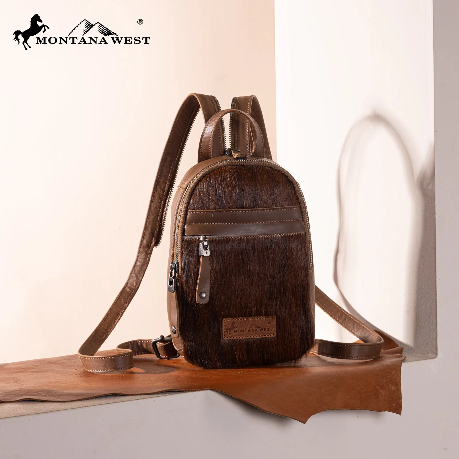 MWR-066 Montana West Genuine Hair-On Cowhide Convertible Sling Backpack -Brown