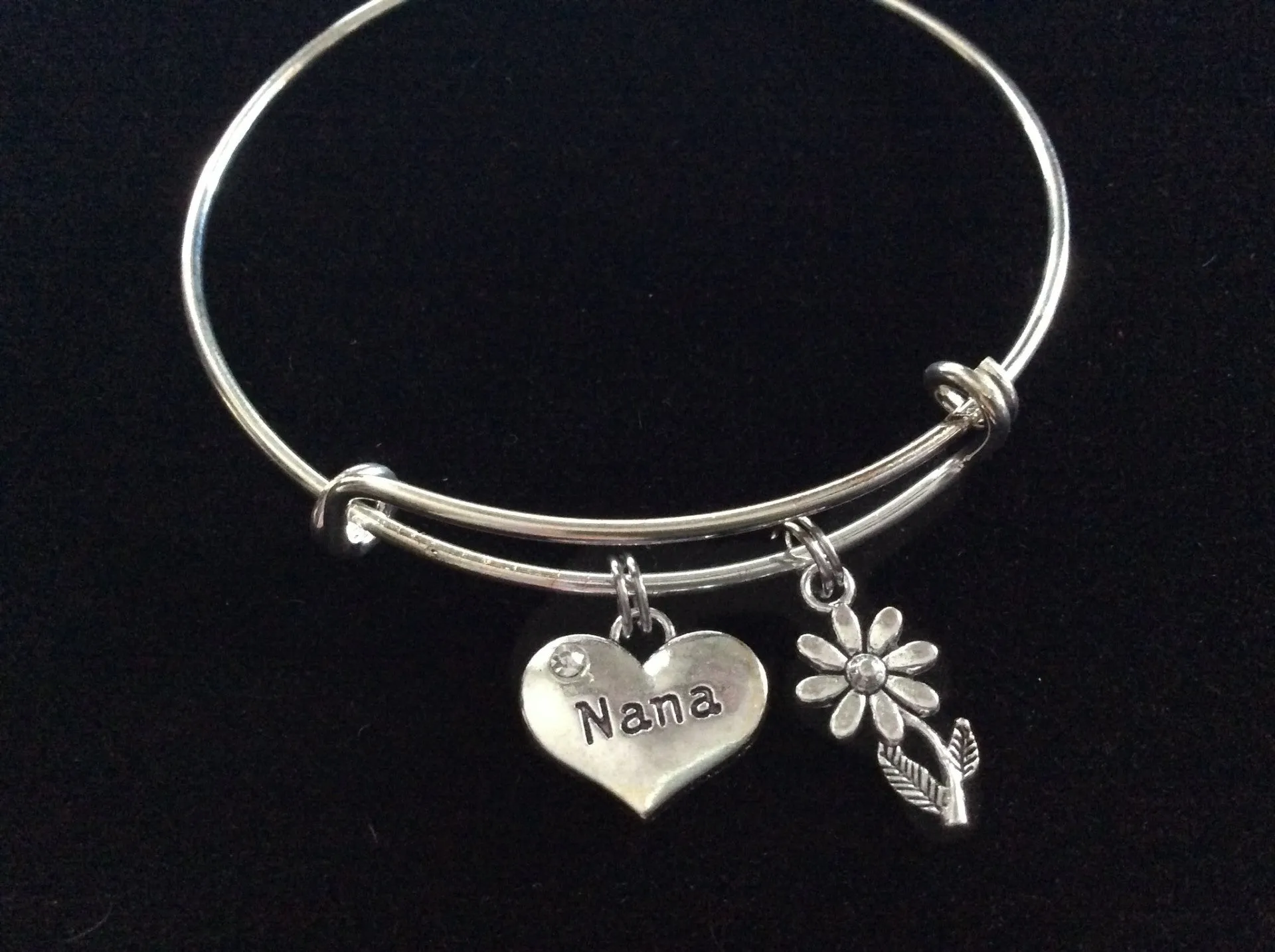 Nana Silver Charm Silver Plated Bracelet Adjustable Wire Bangle Expandable Trendy Handmade Grandmother Grandma