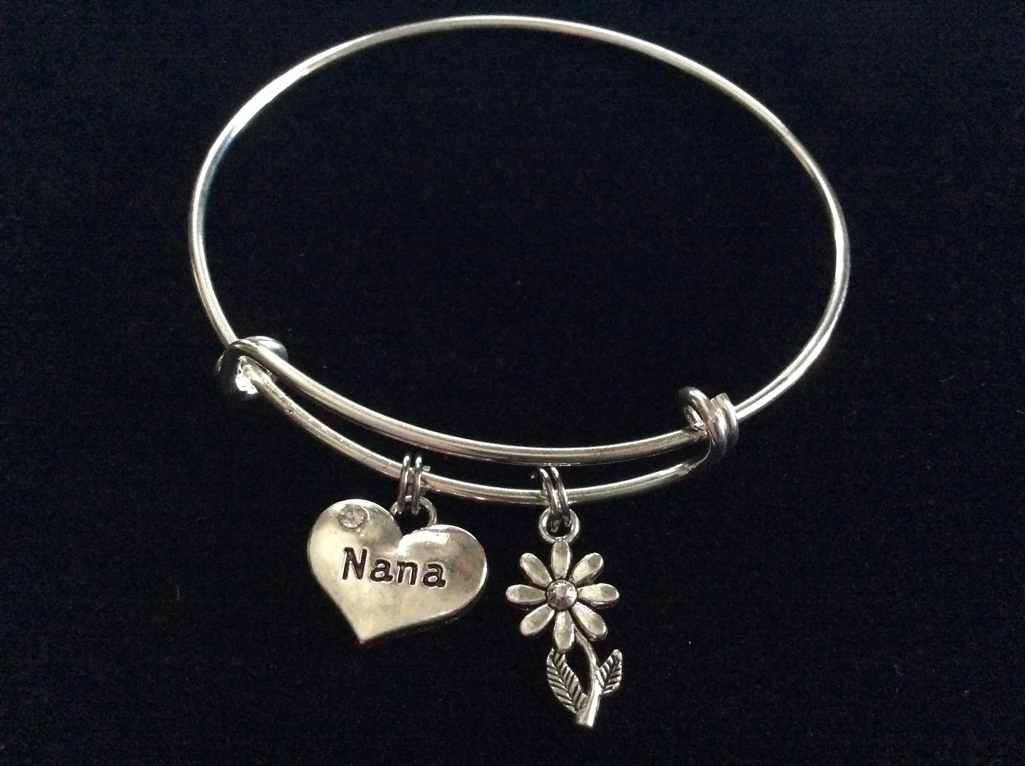 Nana Silver Charm Silver Plated Bracelet Adjustable Wire Bangle Expandable Trendy Handmade Grandmother Grandma
