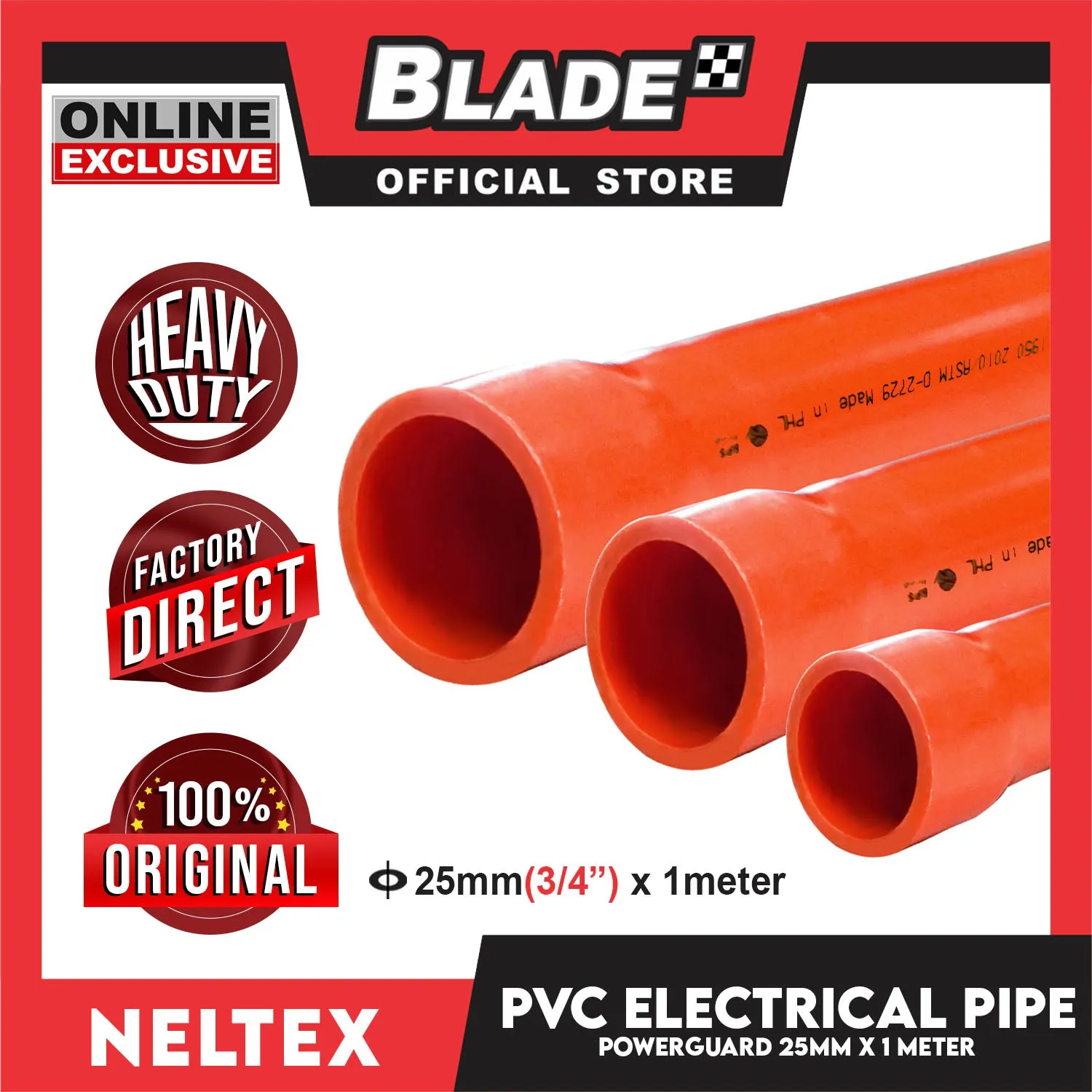 Neltex PVC Electrical Pipe Powerguard 25mm (3/4) x 1meter (Orange) Electrical Wire Safety Organizer