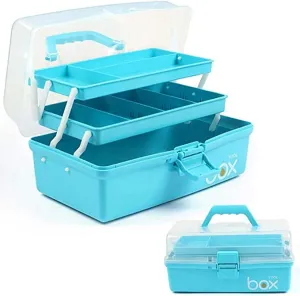 New 30cm Three-Layer Multipurpose Storage Box Organizer Folding Tool Box/Art & Crafts Case/Sewing Supplies Organizer/Medicine Box/Family First Aid Box with 2 Trays (Blue)