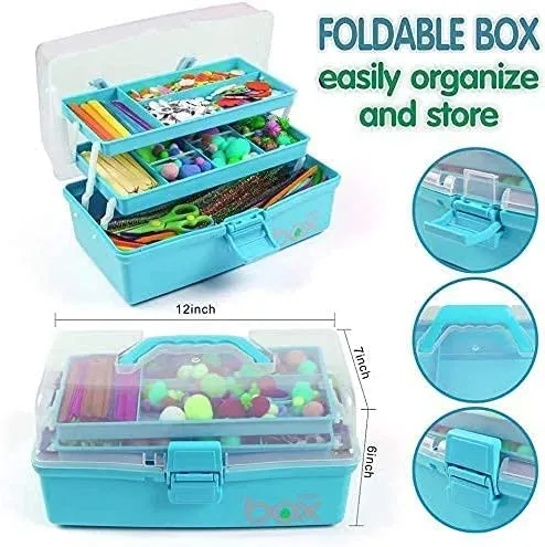 New 30cm Three-Layer Multipurpose Storage Box Organizer Folding Tool Box/Art & Crafts Case/Sewing Supplies Organizer/Medicine Box/Family First Aid Box with 2 Trays (Blue)