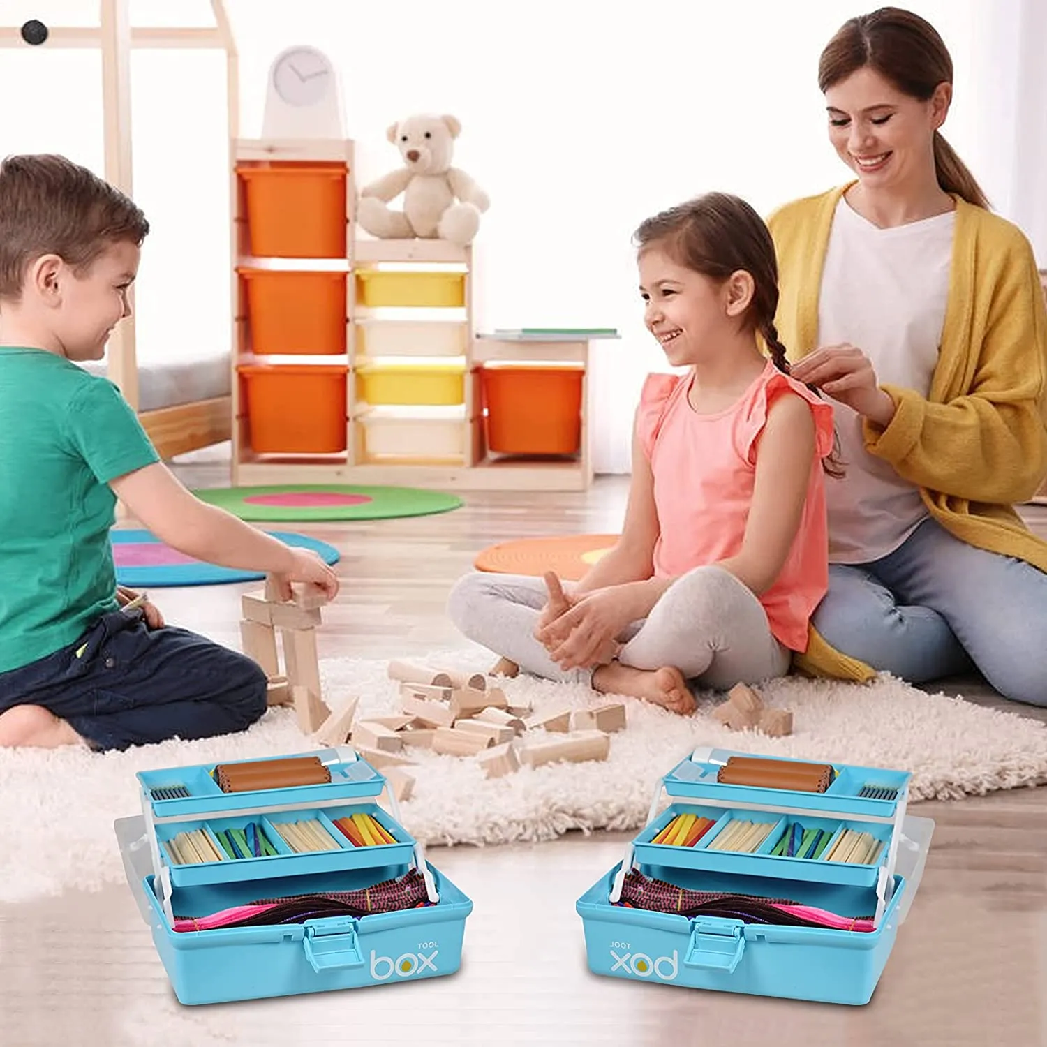 New 30cm Three-Layer Multipurpose Storage Box Organizer Folding Tool Box/Art & Crafts Case/Sewing Supplies Organizer/Medicine Box/Family First Aid Box with 2 Trays (Blue)