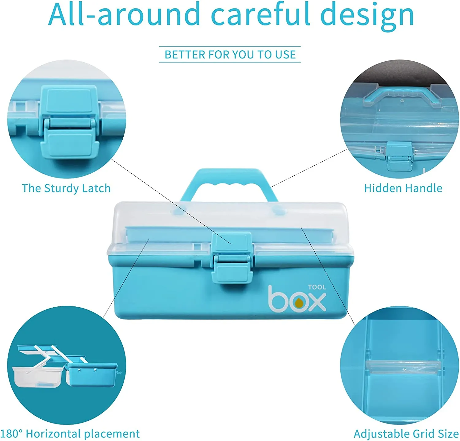 New 30cm Three-Layer Multipurpose Storage Box Organizer Folding Tool Box/Art & Crafts Case/Sewing Supplies Organizer/Medicine Box/Family First Aid Box with 2 Trays (Blue)