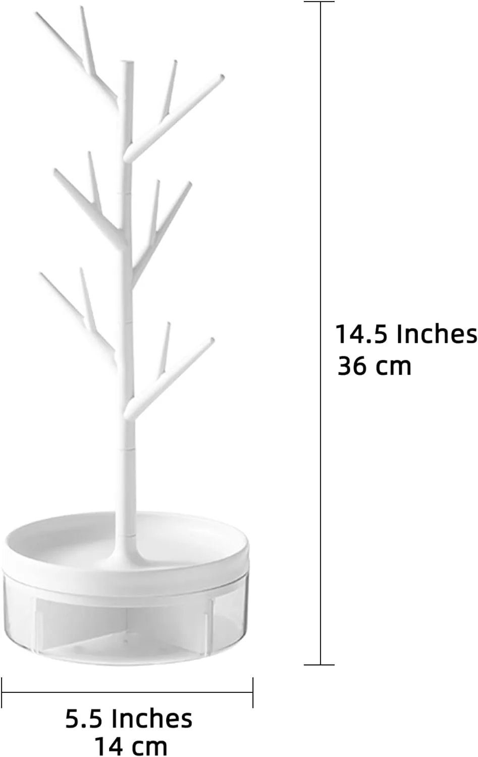 NEW Branch Jewelry Rack With Rotatable Base and Storage Box Tree Tower Rack Hanging Organizer for Ring Earrings Necklace Bracelet, Suitable for Living Rooms, Bathrooms, Offices, Etc., White