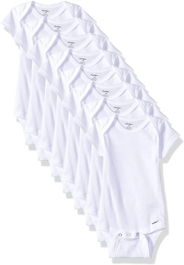 New Gerber Baby 8-Pack Short Sleeve Onesies Bodysuits, Solid White, 12 Months