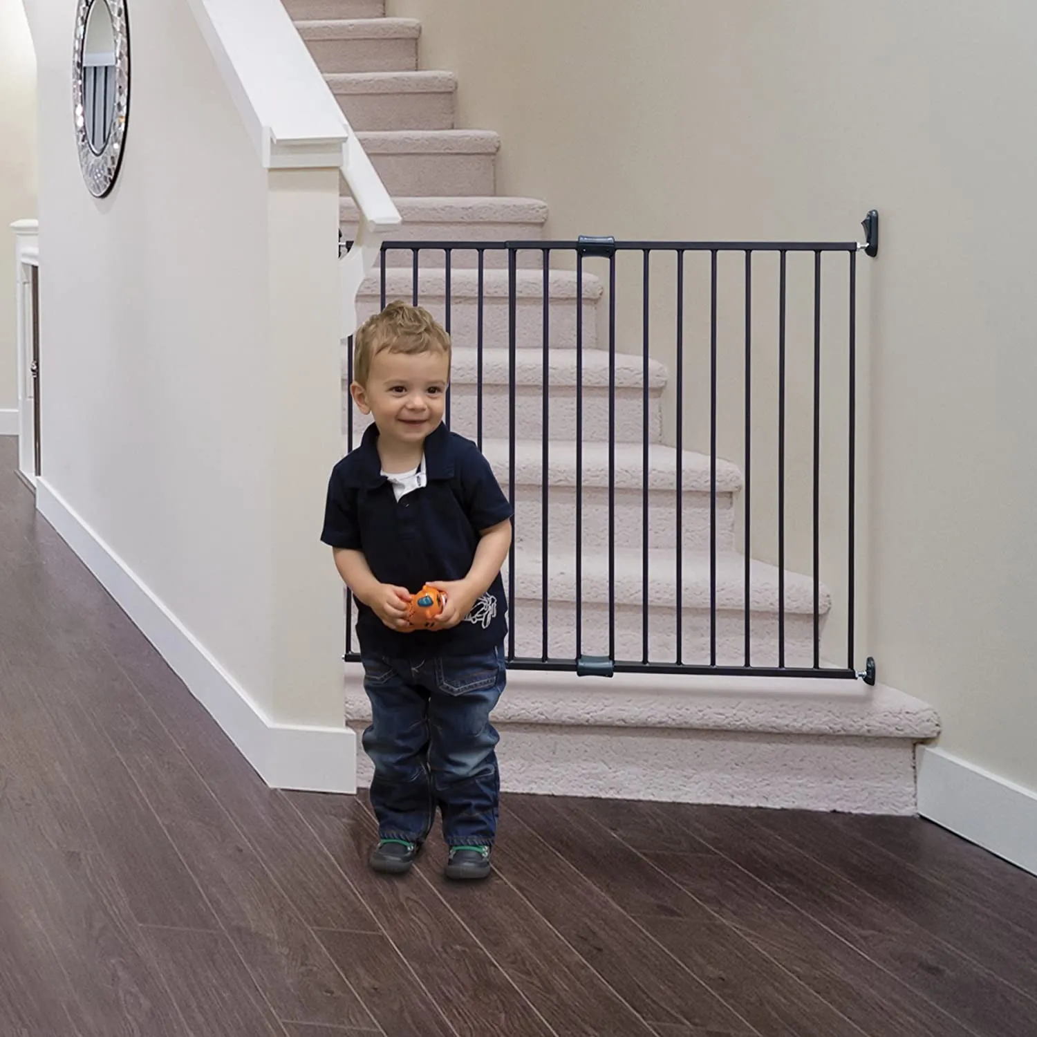New in box! Bily Expandable Metal Gate Bronze! Expands 28-48 Inches! Can be used for stairs, between rooms and hallways; great as a room barrier for pets! 31" High