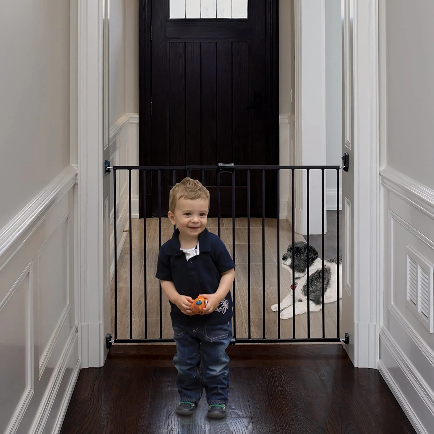 New in box! Bily Expandable Metal Gate Bronze! Expands 28-48 Inches! Can be used for stairs, between rooms and hallways; great as a room barrier for pets! 31" High