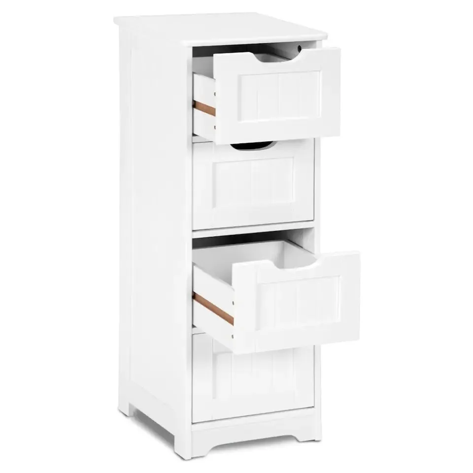 New in box! Costway Wooden Freestanding 4 Tier Storage Cabinet! Great for Bathroom, Office, Bedroom etc! White! Retails $272 W/Tax!
