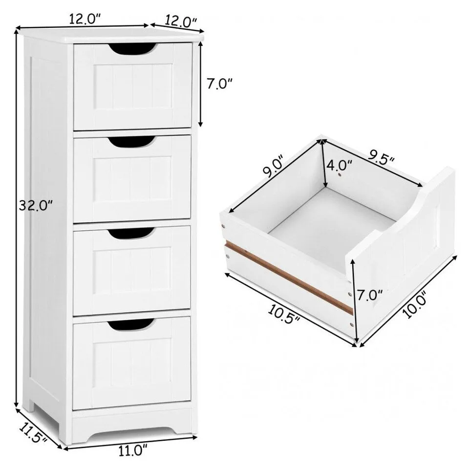 New in box! Costway Wooden Freestanding 4 Tier Storage Cabinet! Great for Bathroom, Office, Bedroom etc! White! Retails $272 W/Tax!