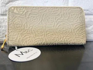 New Marciano & Co. Zippered Wallet with 16 card compartment, zippered interior pocket and fits smartphones including Plus sized ones zipped inside! OATMEAL