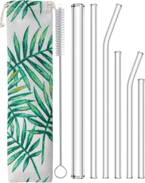 New Nafender® 9-Piece Glass Straws Reusable Drinking Straw Boba Straw Including Straight/Bent/Extra Wide/Short Straw with 2 Cleaning Brushes & 1 Storage Bag- Perfect for Juice Smoothie Boba