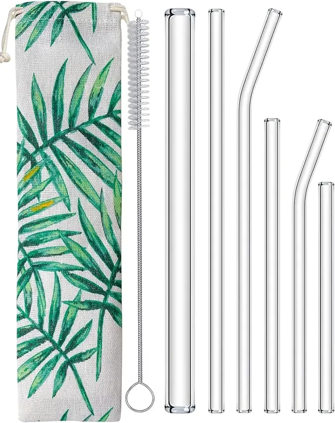 New Nafender® 9-Piece Glass Straws Reusable Drinking Straw Boba Straw Including Straight/Bent/Extra Wide/Short Straw with 2 Cleaning Brushes & 1 Storage Bag- Perfect for Juice Smoothie Boba