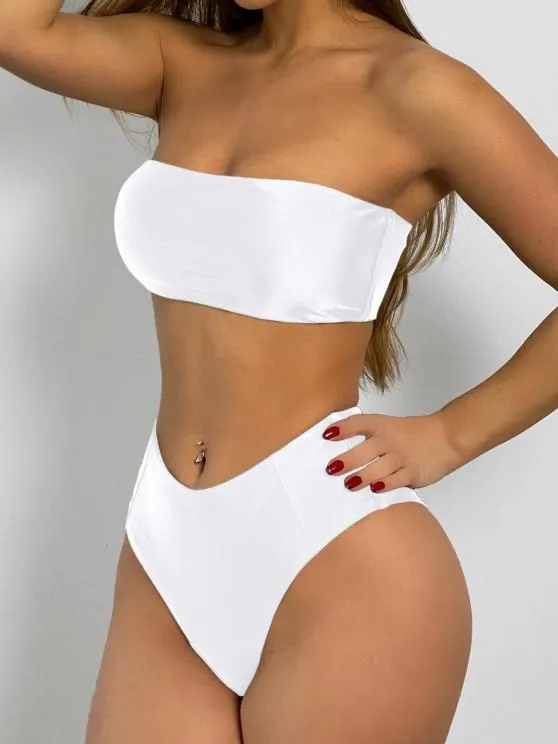 New Zaful High Cut Bandeau Bathing Suit - White, Sz 4!