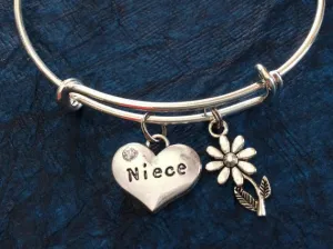 Niece Charm Silver Bangle Silver Adjustable Wire Bangle Charm Bracelet Expandable Trendy (Kid's Size Available upon request)